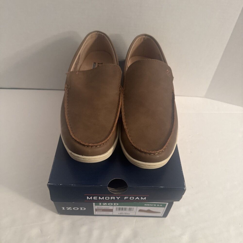 Izod Men's "Seapoint" Casual Memory Foam Slip On Shoe Tan Size 9.5